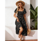 🌈 50% Rabatt! 🔥✨Quadratisches Hals Floral Midi Kleid - Räuchertes Bodice, fließender Schichtroch, Romantisch 🌸