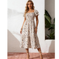 🌈 50% Rabatt! 🔥✨Quadratisches Hals Floral Midi Kleid - Räuchertes Bodice, fließender Schichtroch, Romantisch 🌸