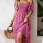 🌈 50% Rabatt! 🔥✨Quadratisches Hals Floral Midi Kleid - Räuchertes Bodice, fließender Schichtroch, Romantisch 🌸