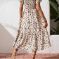 🌈 50% Rabatt! 🔥✨Quadratisches Hals Floral Midi Kleid - Räuchertes Bodice, fließender Schichtroch, Romantisch 🌸