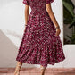 🌈 50% Rabatt! 🔥✨Quadratisches Hals Floral Midi Kleid - Räuchertes Bodice, fließender Schichtroch, Romantisch 🌸