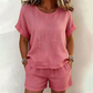 👚 2-teiliges Set – Kurzarm-Oberteil & Shorts für Damen – bequem, luftig & perfekt aufeinander abgestimmt – ideal für warme Tage, Strand & Freizeit