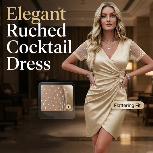 👗✨ Figurbetontes, plissiertes Kleid mit V-Ausschnitt, ideal für Galadinner und Partys