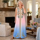 🎐 Fließendes Maxikleid mit Boho-Print✨ Kombiniere es mit einem geflochtenen Sonnenhut mit breiter Krempe und flachen Strandsandalen für einen entspannten Boho-Look im Resort-Stil! ✨