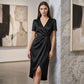 👗Asymmetrisches Wickelkleid für Damen mit kurzen Ärmeln und V-Ausschnitt