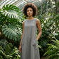 Ärmelloses Freizeitkleid für Damen mit Rundhalsausschnitt – locker sitzendes Maxikleid im Leinen-Look mit Taschen