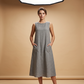 Ärmelloses Freizeitkleid für Damen mit Rundhalsausschnitt – locker sitzendes Maxikleid im Leinen-Look mit Taschen