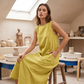 Ärmelloses Freizeitkleid für Damen mit Rundhalsausschnitt – locker sitzendes Maxikleid im Leinen-Look mit Taschen