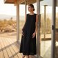 Ärmelloses Freizeitkleid für Damen mit Rundhalsausschnitt – locker sitzendes Maxikleid im Leinen-Look mit Taschen