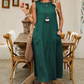 Ärmelloses Freizeitkleid für Damen mit Rundhalsausschnitt – locker sitzendes Maxikleid im Leinen-Look mit Taschen
