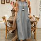 Ärmelloses Freizeitkleid für Damen mit Rundhalsausschnitt – locker sitzendes Maxikleid im Leinen-Look mit Taschen