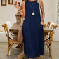 Ärmelloses Freizeitkleid für Damen mit Rundhalsausschnitt – locker sitzendes Maxikleid im Leinen-Look mit Taschen