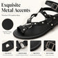 Flache Riemchensandalen für Damen im Gladiator-Stil mit Nieten, Knöchelriemen und Zehenschlaufe – Strandschuhe