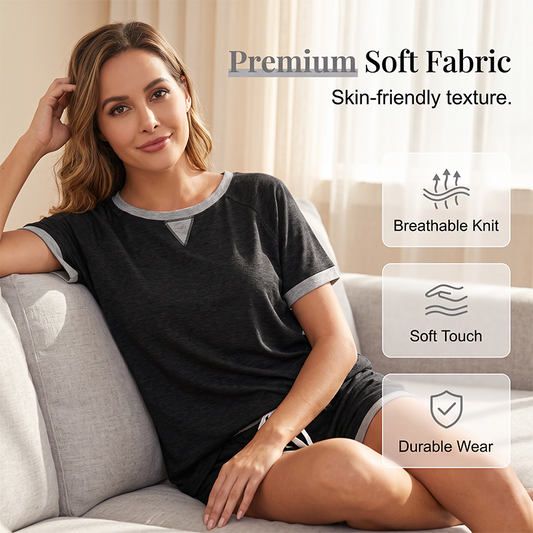✨Lässiges Set für Damen – Lässiges Oberteil + Shorts mit Kordelzug | Weiches Premium-Material, ganztägiger Tragekomfort | 5 Farben🌿