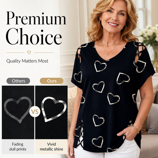 Damen Lässiges V-Ausschnitt Kurzarm T-Shirt