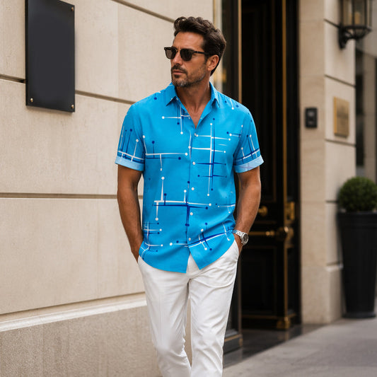 ☀️ 50% RABATT! 👔 Herren Kurzarmhemd mit geometrischem Muster – Locker, luftig & weich – Ideal für Sommer, Urlaub & Freizeit ✨