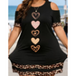 T-Shirt-Kleid für Damen mit offenen Schultern und Leopardenmuster-Besatz