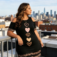 T-Shirt-Kleid für Damen mit offenen Schultern und Leopardenmuster-Besatz