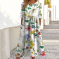 👗🌸 Elegantes langes Damenkleid mit Blumenmuster und Rundhalsausschnitt