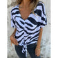 🔥🎁Neu 50% RABATT🔥 Damen-T-Shirt mit V-Ausschnitt und Bindeband vorne im Zebra-Muster