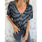 🔥🎁Neu 50% RABATT🔥 Damen-T-Shirt mit V-Ausschnitt und Bindeband vorne im Zebra-Muster