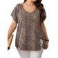 Locker sitzendes Damen-T-Shirt mit V-Ausschnitt und Leopardenmuster