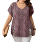 Locker sitzendes Damen-T-Shirt mit V-Ausschnitt und Leopardenmuster