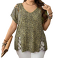 Locker sitzendes Damen-T-Shirt mit V-Ausschnitt und Leopardenmuster