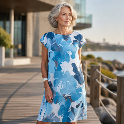 🏖️Sommer-Sonderangebot: 60 % Rabatt🏝️👗Locker sitzendes Tunika-Kleid für Damen mit Blumenmuster und Taschen✨