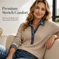 Langärmliges Patchwork-Strickoberteil für Damen mit Jeanskragen