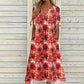 ☀️👗Top-Empfehlung – Lässiges Midi-Kleid mit Blumenmuster und V-Ausschnitt – Weicher Fall und romantisches Muster
