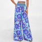 Damen Blumenprint-Hochtaillierte-Weitbein-Hose