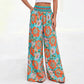 Damen Blumenprint-Hochtaillierte-Weitbein-Hose