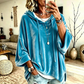 Damen-Sweatshirt aus Samt mit lockerer Passform und Kordelzug