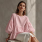 Damen Sommerbluse mit Laternenärmeln und gestuften Rüschen