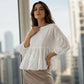 Damen Sommerbluse mit Laternenärmeln und gestuften Rüschen