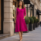 Legeres V-Ausschnitt-Midikleid für Damen