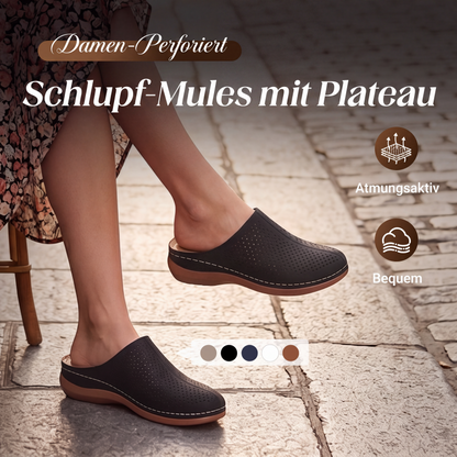 Damen Perforierte Slip-On Plateau-Mules