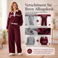 Gestricktes Sweatshirt mit Streifenpatchwork und Weite-Hosen-Set für Damen
