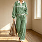 Gestricktes Sweatshirt mit Streifenpatchwork und Weite-Hosen-Set für Damen