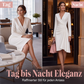 Wickel-Midikleid für Damen mit V-Ausschnitt, langen Ärmeln und geraffter Taille