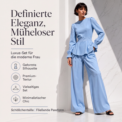 Elegantes Damen-Set mit Puffärmel-Oberteil und Weithosen