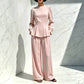 Elegantes Damen-Set mit Puffärmel-Oberteil und Weithosen