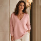 Damen Strickpullover mit Muschelkante-V-Ausschnitt