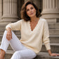 Damen Strickpullover mit Muschelkante-V-Ausschnitt
