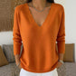 Damen Strickpullover mit Muschelkante-V-Ausschnitt