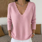 Damen Strickpullover mit Muschelkante-V-Ausschnitt