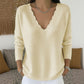 Damen Strickpullover mit Muschelkante-V-Ausschnitt