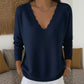 Damen Strickpullover mit Muschelkante-V-Ausschnitt