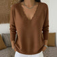 Damen Strickpullover mit Muschelkante-V-Ausschnitt